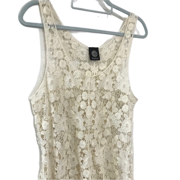 Bobeau Ivory Open Knit Crochet Lace Tunic - Picture 2 of 6